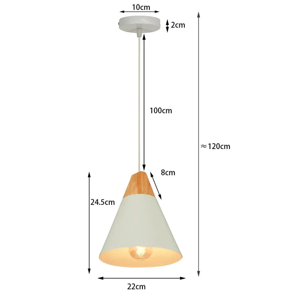 Nordic White Iron Pendant Light With Wood Accent