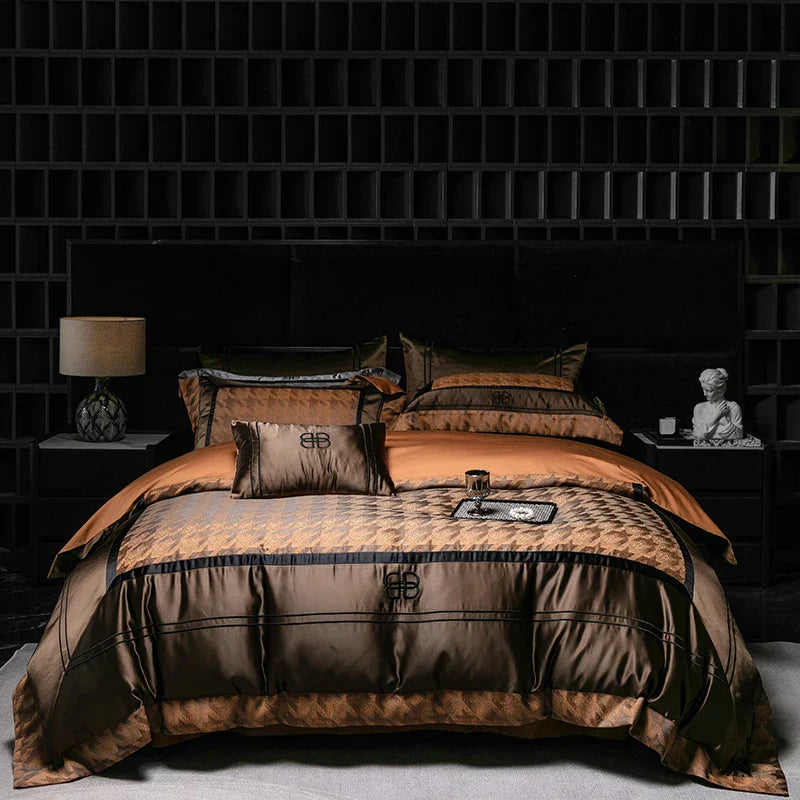 DecorBites™ Luxe Brocade Jacquard Bedding Set with Egyptian Cotton & Embroidery