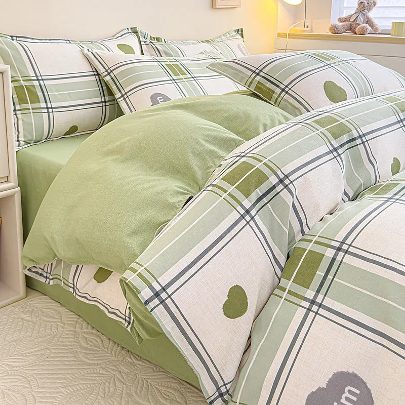 DecorBites™ Cozy Flower Print Bedding Set: Brushed Cotton, Skin-Friendly, Soft, Thick, 4Pcs