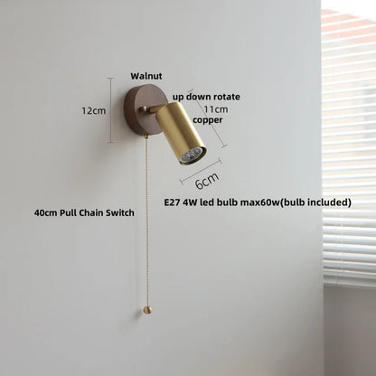 DecorBites™ LED Walnut Wood Wall Light Fixture Clear Glass Sconce Bedside Lamp