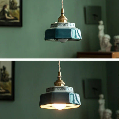 Japanese Retro Ceramic Pendant Light in Red or Blue