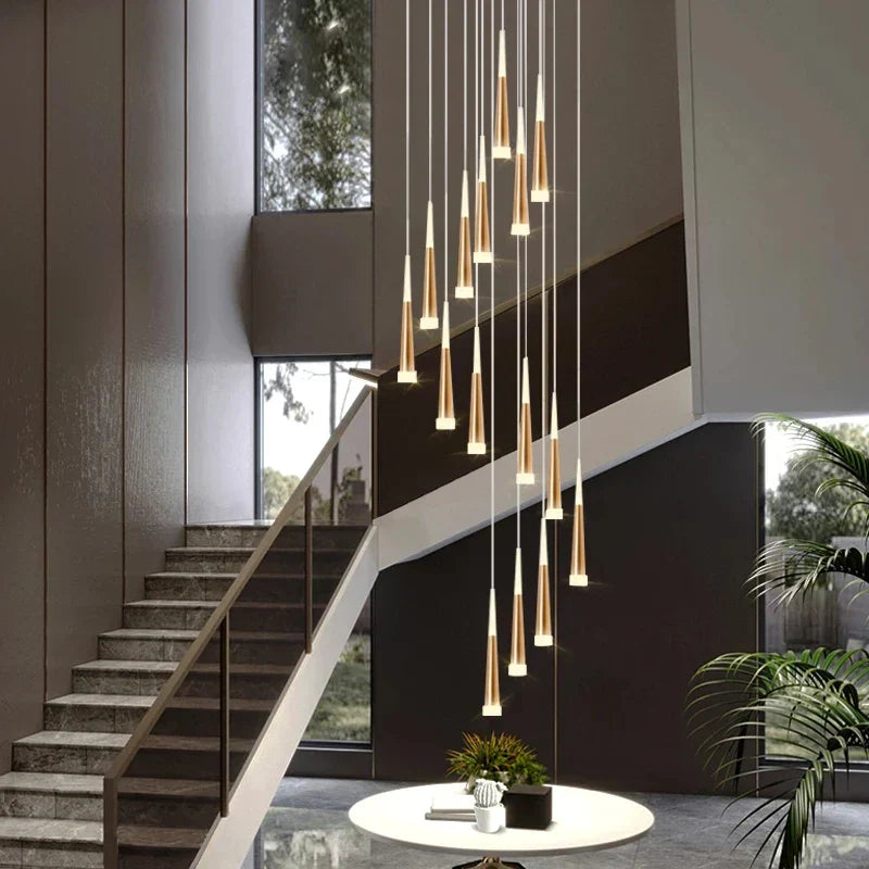 DecorBites™ Black Stair Chandelier: Modern Duplex Living Room Dining Room LED Ceiling Light