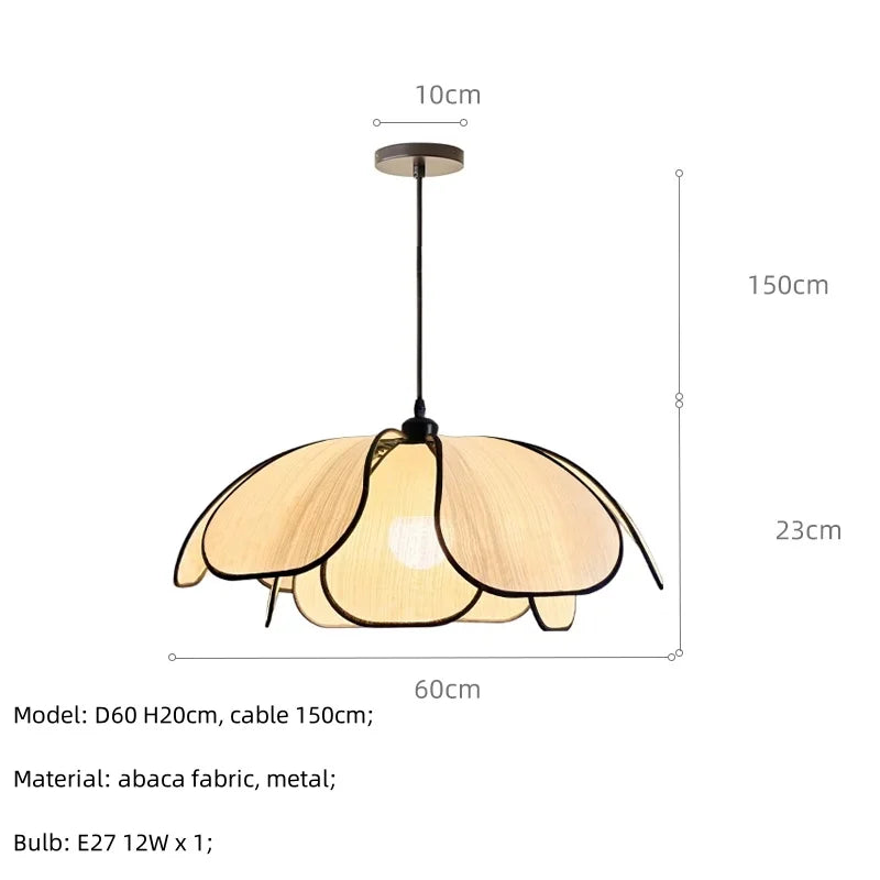 DecorBites™ Creamy Abaca Fabric Led Pendant Light - Nordic French Wabi Sabi Suspend Lamp