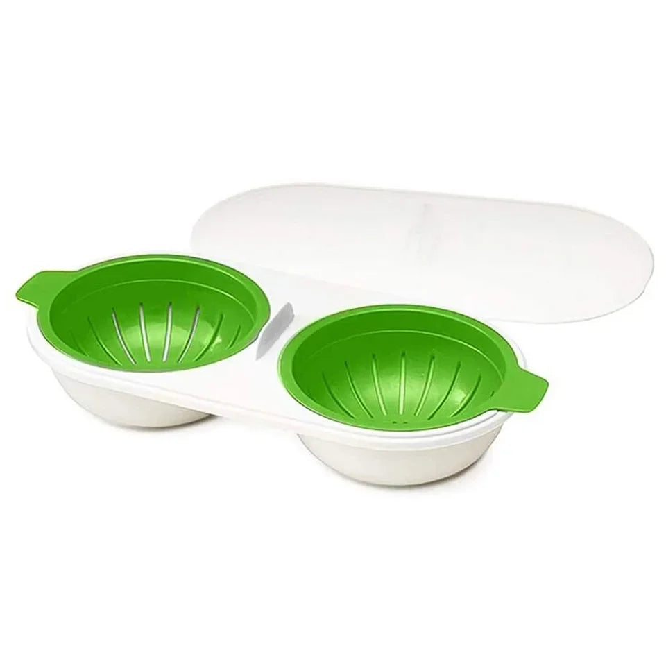 DecorBites™ Egg Boiler & Steamer Double Cup with Lid for Kitchen, Microwave-safe Boiled Egg Mold