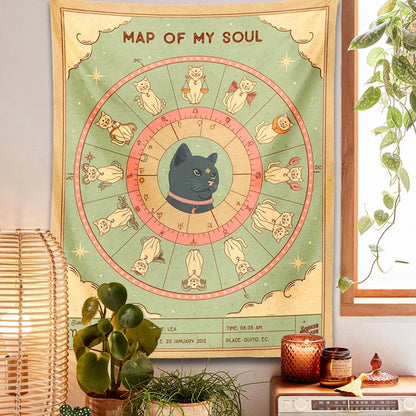 DecorBites™ Cat Tapestry Soul Tarot Zodiac Constellation Wheel Retro Boho Living Room Decor