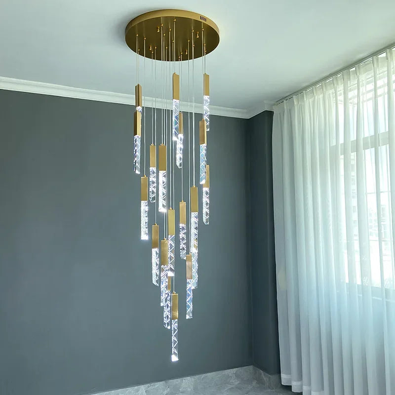 Gold Crystal Loft Chandelier 16-Light For Staircase