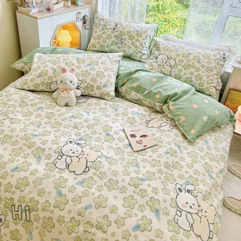 DecorBites™ Double-Sided Floral Print Cotton Bedding Set - Queen Size Soft Duvet Cover Set