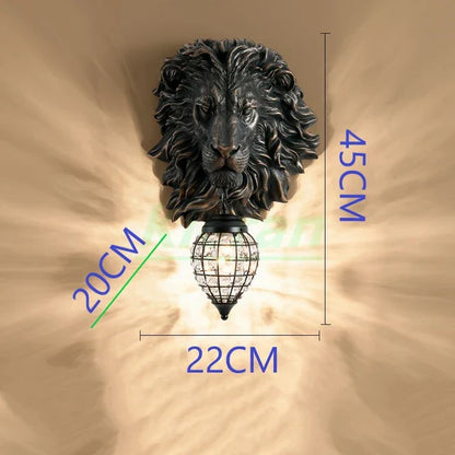 DecorBites™ Lion Head Resin Wall Lamp: European Style Living Room Light for Home Décor