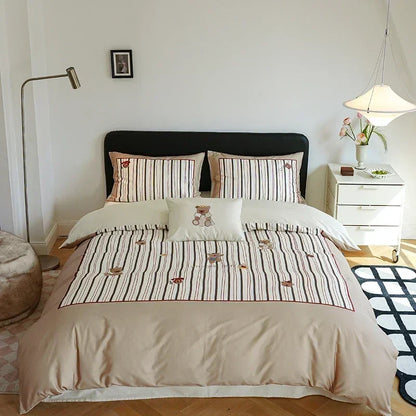 DecorBites™ Cotton Embroidered King Queen Bedding Set with High-Quality Duvet Cover Pillowcases