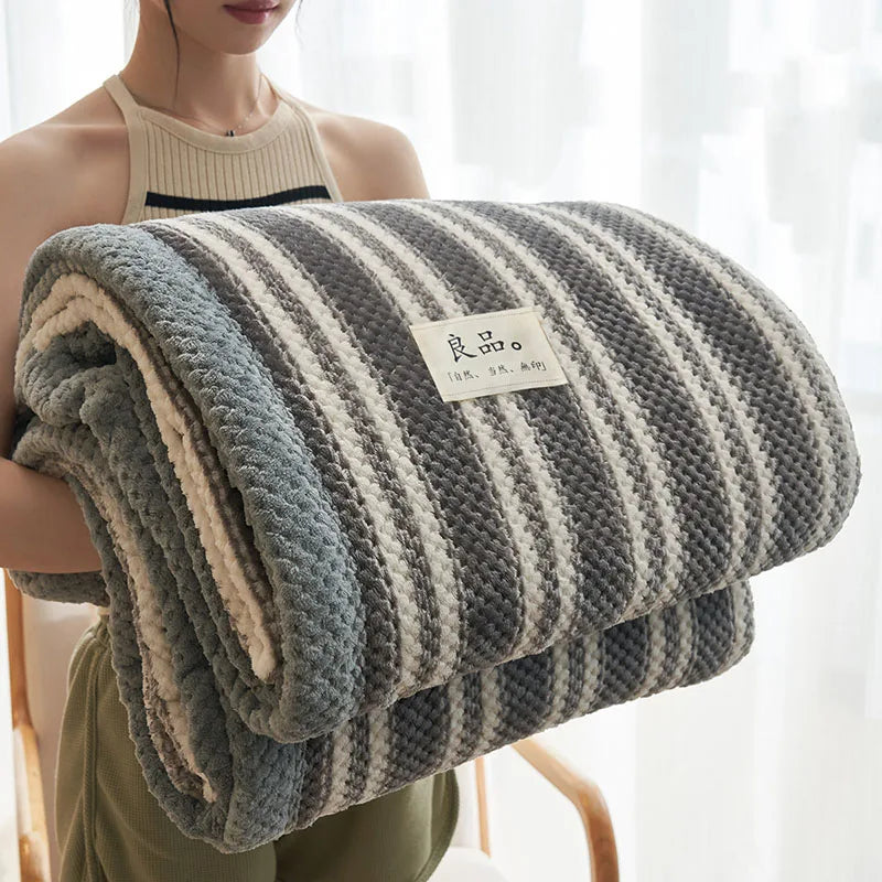 Striped Coral Fleece Blanket