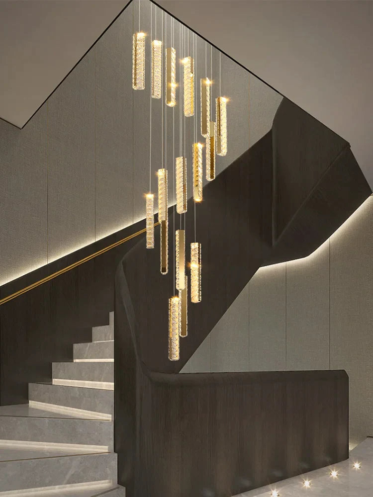 DecorBites™ Large Chrome Plated Crystal Chandelier Pendant for Modern Spiral Staircase