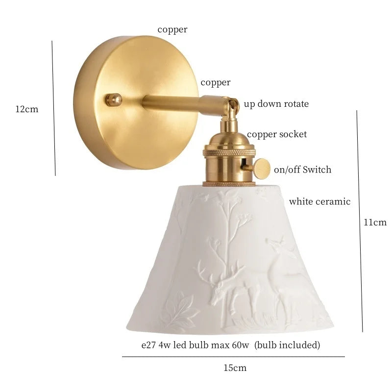 DecorBites™ Ceramic LED Wall Sconce with Pull Chain for Bedroom, Living Room, or Bathroom