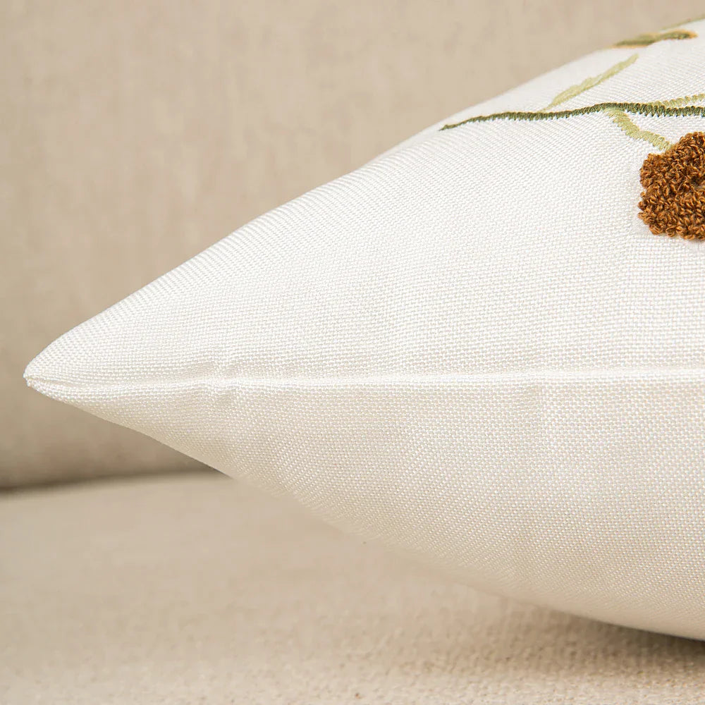 DecorBites™ Bird Embroidered Cotton Cushion Cover 45x45cm Square Floral Pillow Case