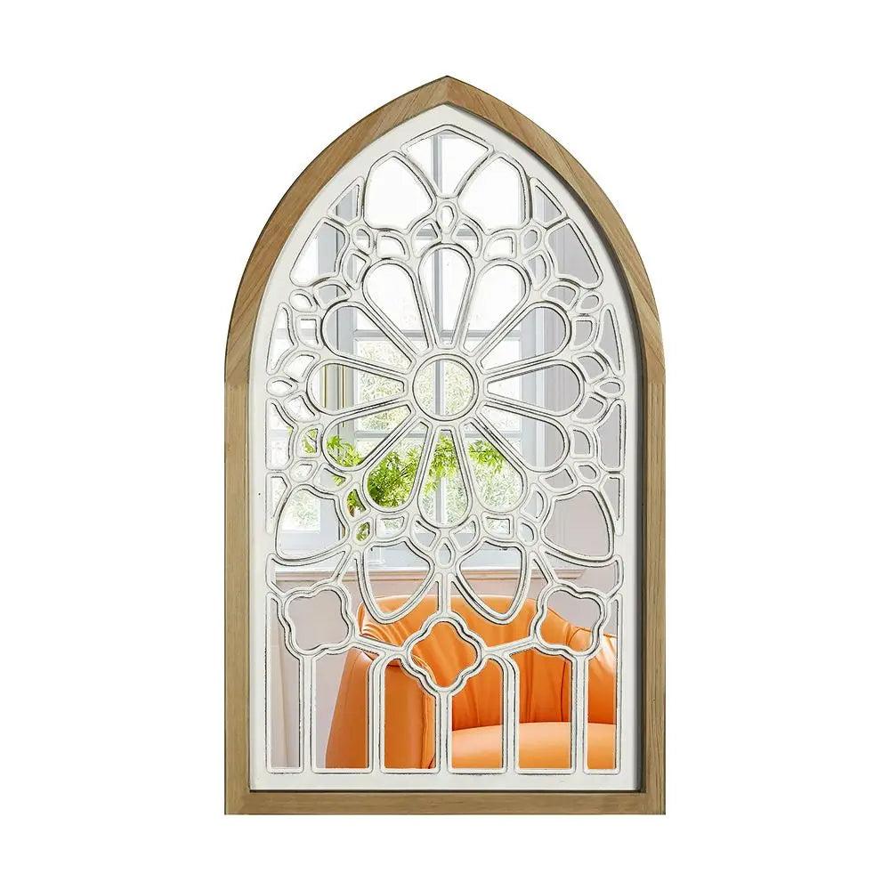 Wooden Gothic Wall Mirror 39.5-Inch Carved Frame