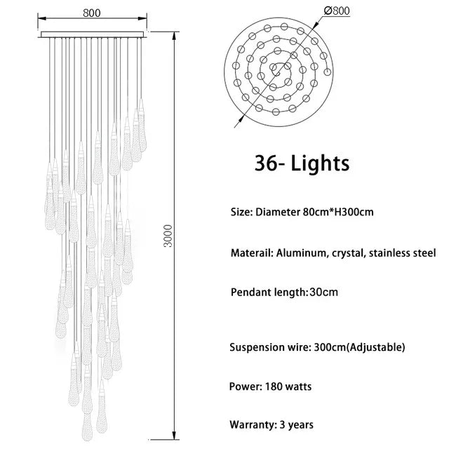 DecorBites™ Crystal LED Chandelier: Modern Loft Art Pendant Lighting for Restaurant, Bar, Staircase