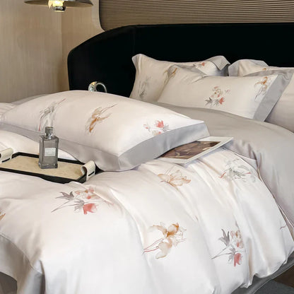 DecorBites™ Eucalyptus Fiber Flowers Bedding Set: Duvet Cover, Bed Sheet, Pillowcase - 4Pcs