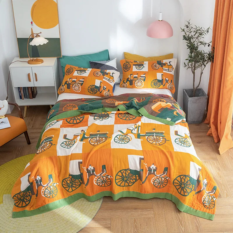 DecorBites™ Cotton Gauze Towel Blanket - Double Sided Yarn-Dyed Jacquard for Adult and Children
