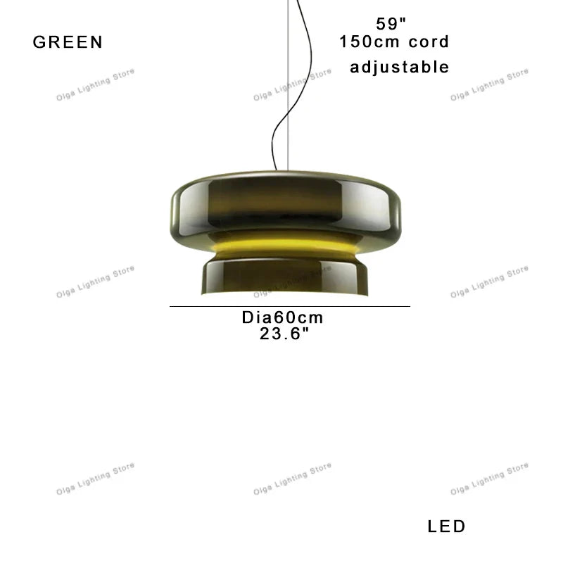 DecorBites™ Amber Green Glass Pendant Light Modern Round Dining Table Decor