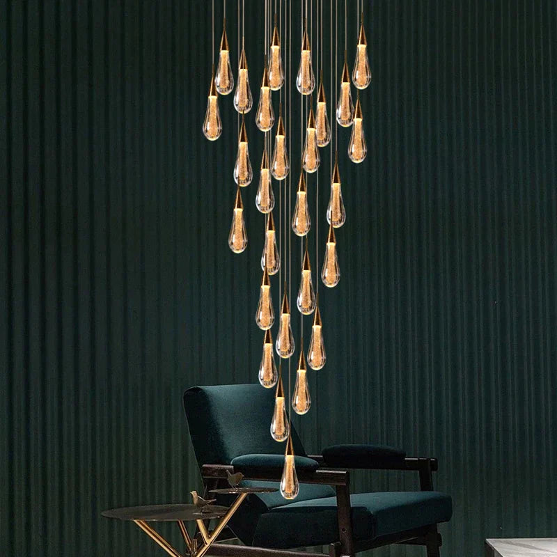 DecorBites™ Gold Crystal Chandelier for Modern Living, Dining & Stair Lighting