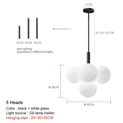 DecorBites™ Glass Ball Pendant Chandelier for Kitchen Living Room Bedroom