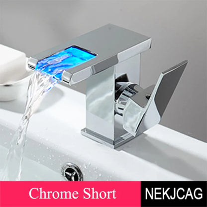 DecorBites™ LED Waterfall Basin Faucet: Black Mixer Tap with Light, Deck Mount Kitchen Sink