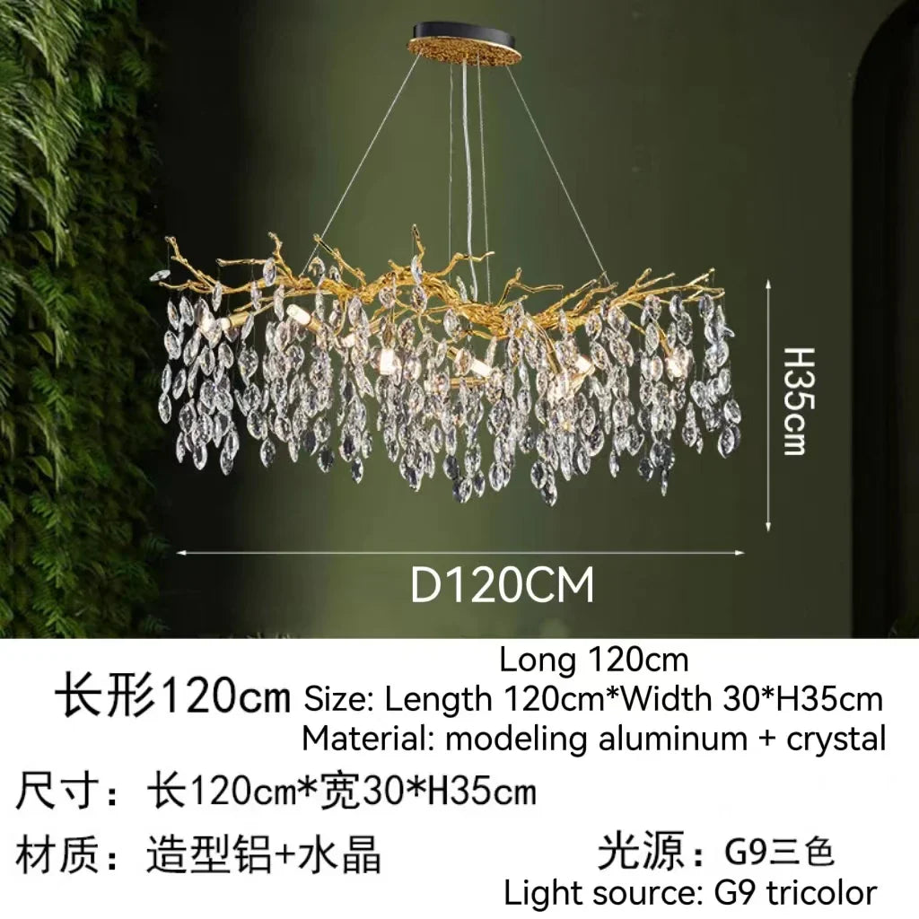 Gold Crystal Tree Chandelier Matte Aluminum Finish