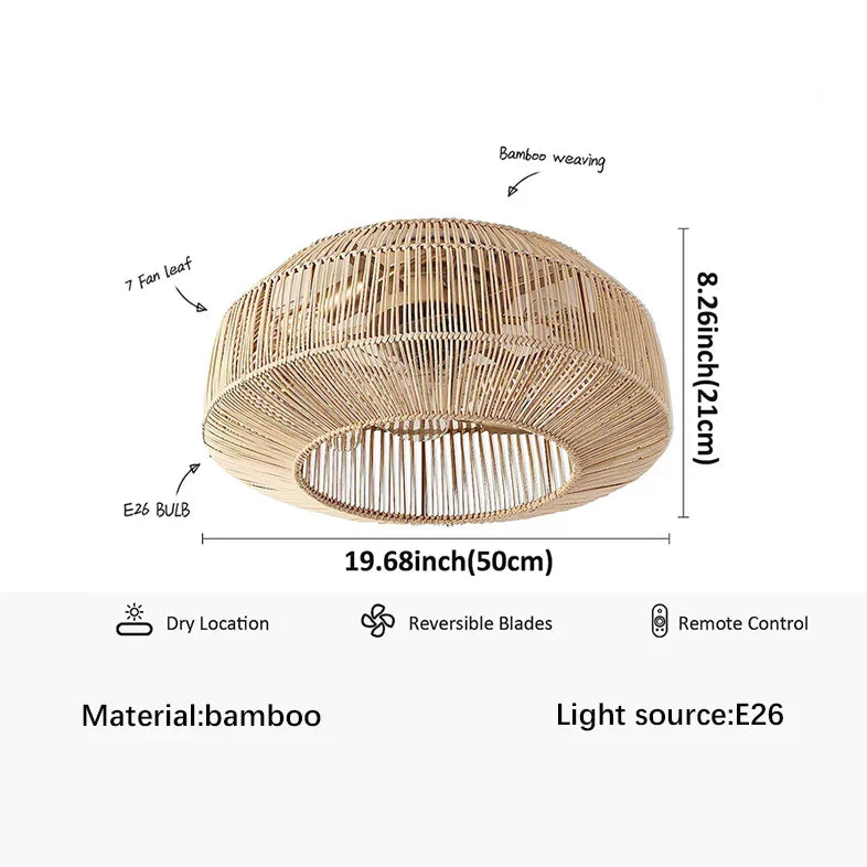 DecorBites™ Braided Rope Lantern Ceiling Fan Light: Reversible, Dimmable, 6-Speed Home Decor