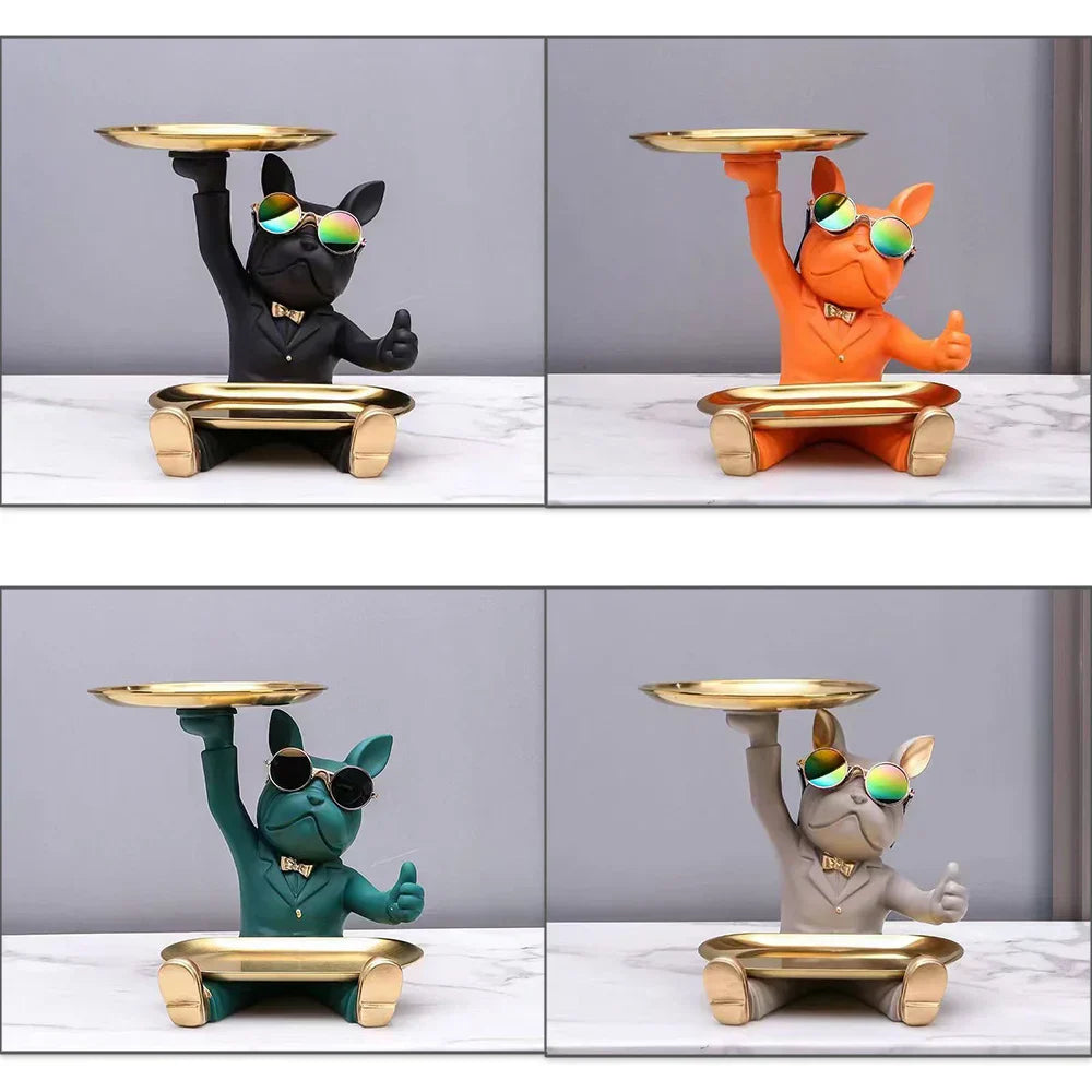 DecorBites™ French Bulldog Tray Statue: Stylish Bulldog Storage Decor for Modern Home & Office.
