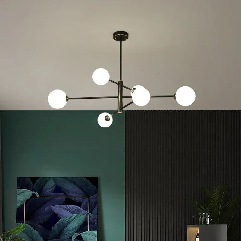DecorBites™ Elegant Black Gold Glass Ball LED Ceiling Chandelier for Home | Modern Pendant Lamp Lighting for Living Dining Bedroom