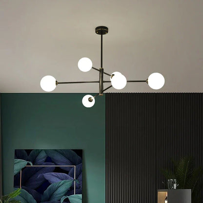 DecorBites™ Elegant Black Gold Glass Ball LED Ceiling Chandelier for Home | Modern Pendant Lamp Lighting for Living Dining Bedroom