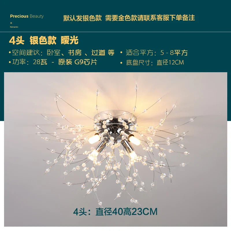 Gold Dandelion Crystal Chandelier 8-Head Nordic