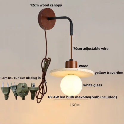 DecorBites™ LED White Glass Wall Light Fixture Modern Pull Chain Switch Bedside Sconce