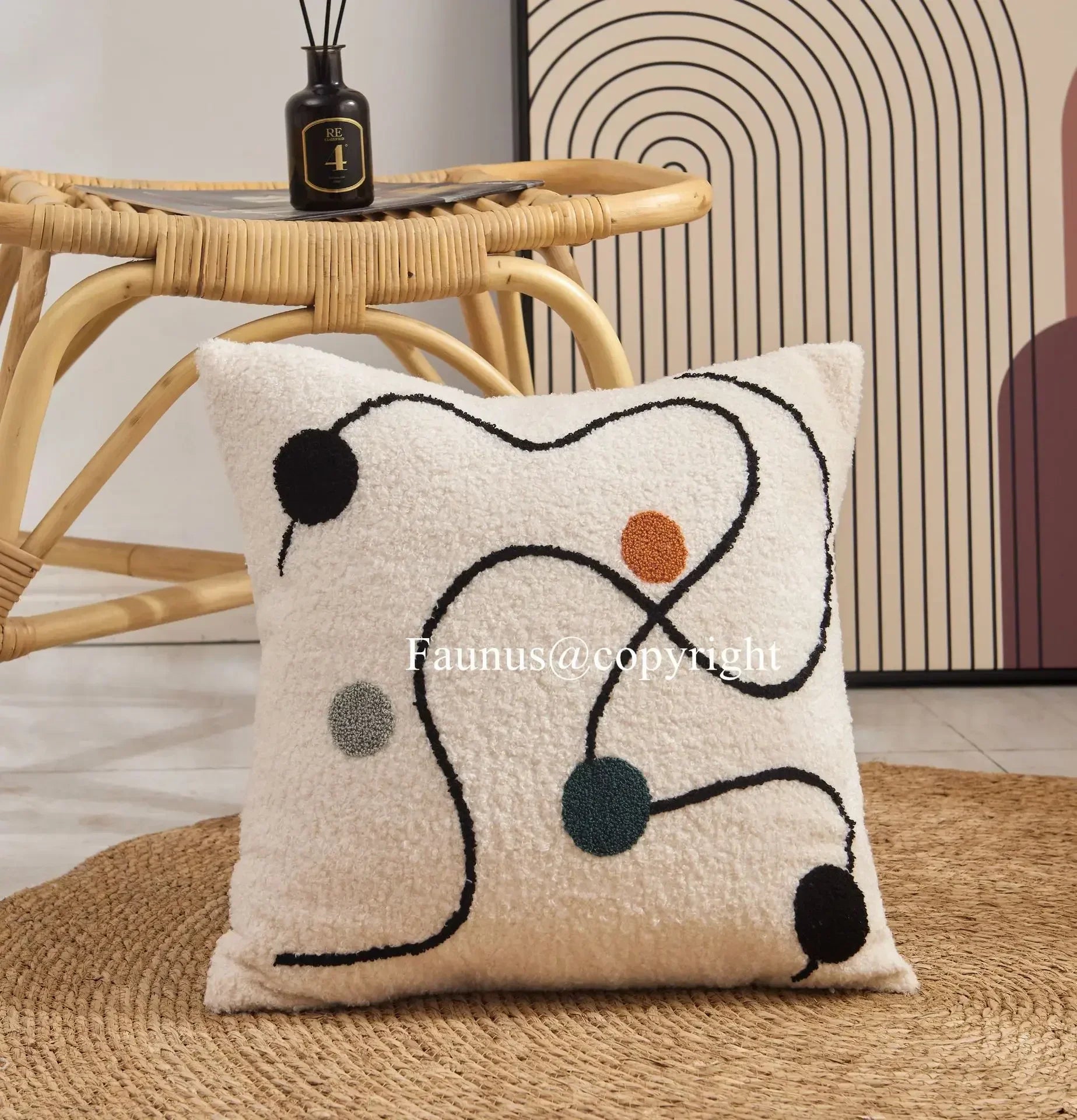Beige Abstract Lambswool Cushion