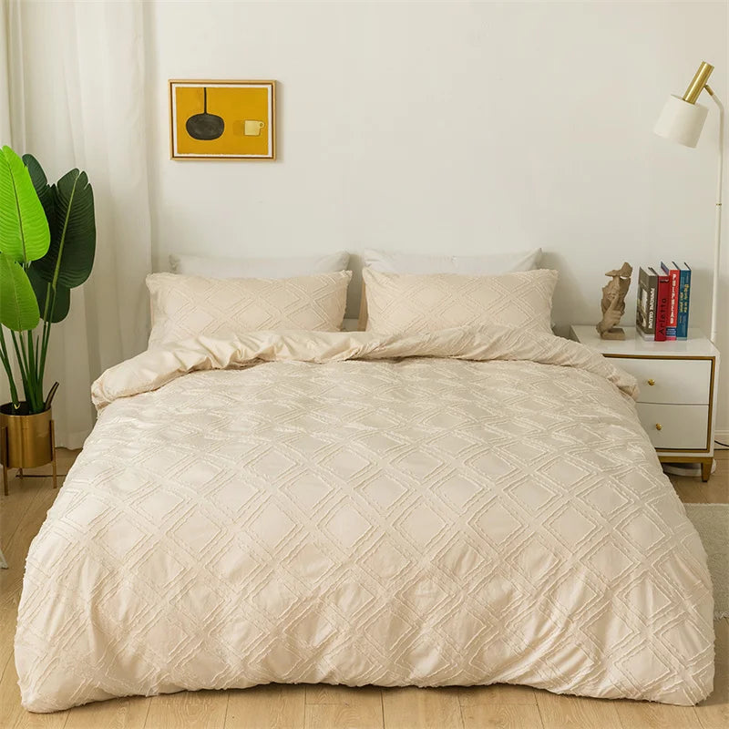 DecorBites™ Geometric Cut Flowers Bedding Set: Queen King Size Duvet Cover Pillowcases
