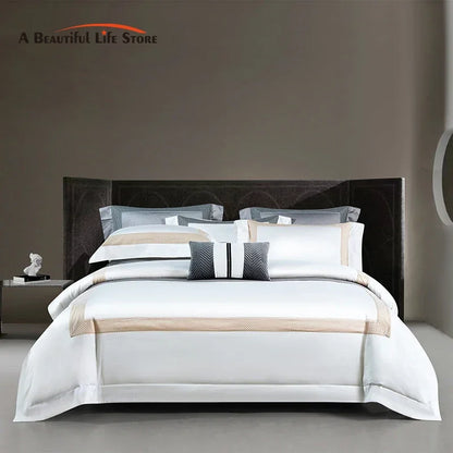 DecorBites™ King Size Luxury 1400TC Cotton White Bedding Set with Embroidery