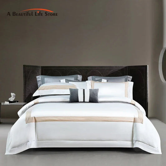 DecorBites™ King Size Luxury 1400TC Cotton White Bedding Set with Embroidery