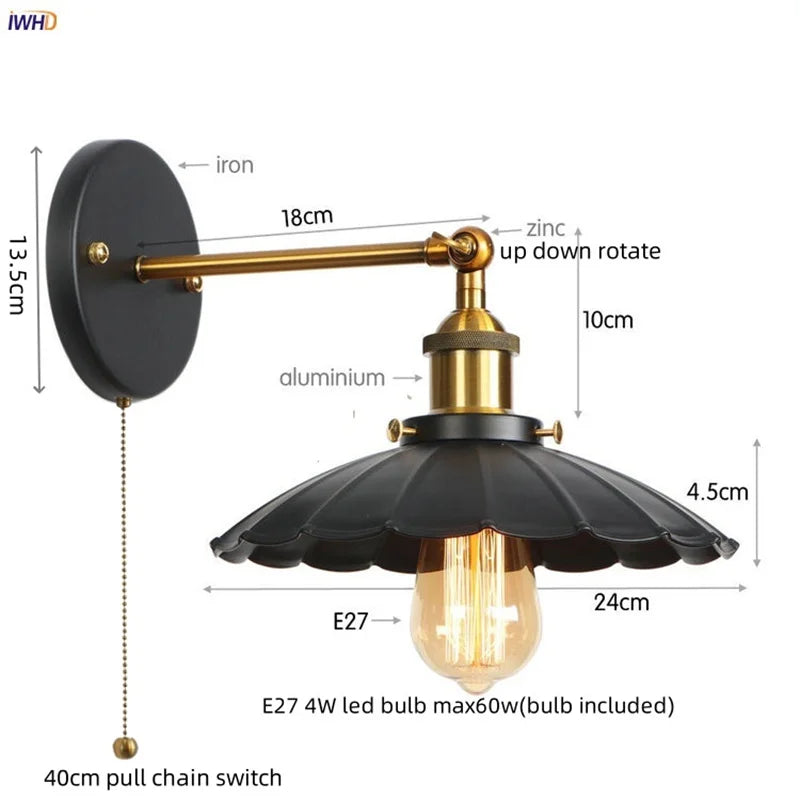 Gold Industrial Wall Lamp For Lofts And Bedrooms