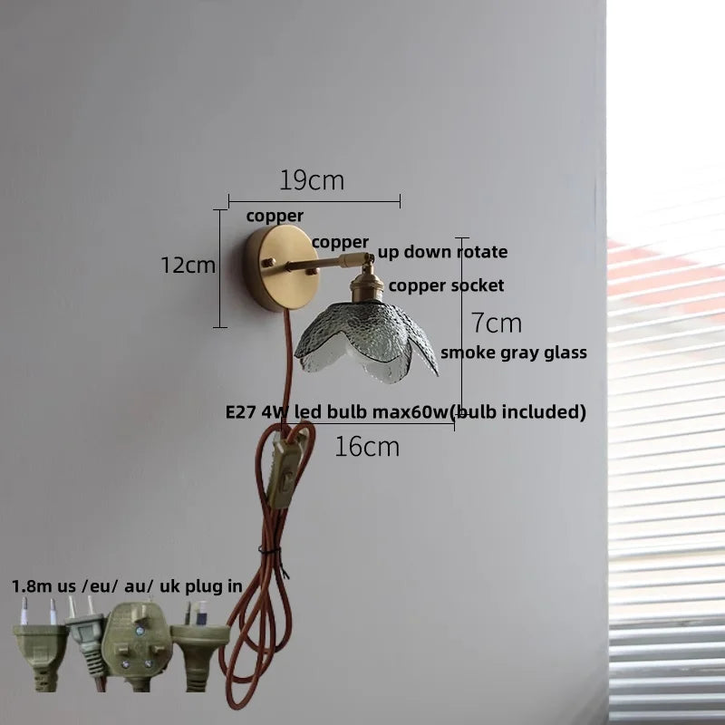 DecorBites™ Glass Bedside Sconce: Modern Nordic LED Wall Light with Pull Chain Switch