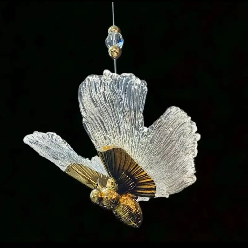 Gold Butterfly Pendant Lamp Alloy Bedside Style