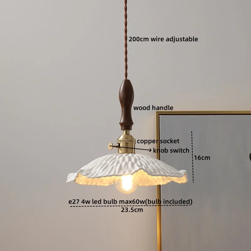 DecorBites™ Green Glass LED Pendant Lamp with Knob Switch, Copper Chandelier
