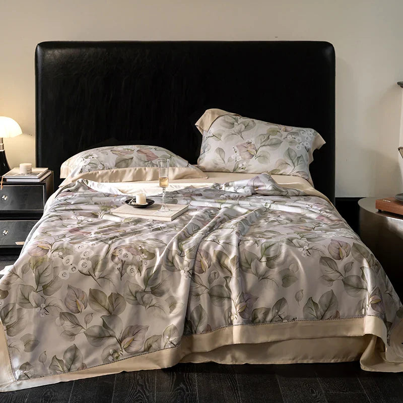 DecorBites™ Eucalyptus Fiber Flowers Summer Quilt Set: Silky, Cool Comfort for Bedtime Bliss