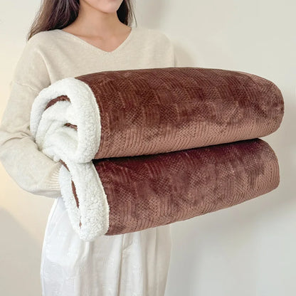 DecorBites™ Cozy Lamb Wool Blanket: Soft Warm Shawl for Office & Sofa, Striped & Solid Colors