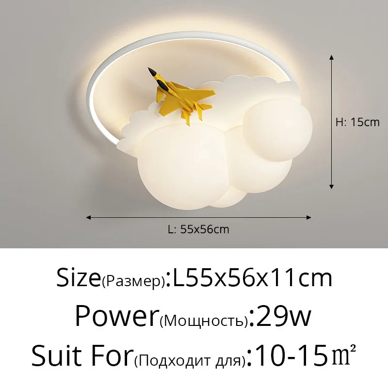 White Cloud Ceiling Light Airplane Design Kids