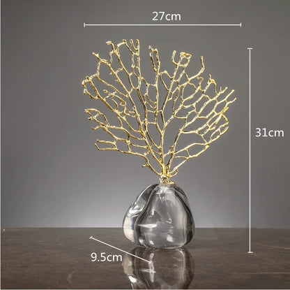 DecorBites™ Coral Crystal Tree Glass Vase Metal Frame Resin Ocean Figurines, Home Decor