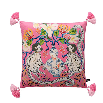 DecorBites™ Luxe Cheetah Halo Pillowcase: Decorative Tassel Cushion Cover GG Style
