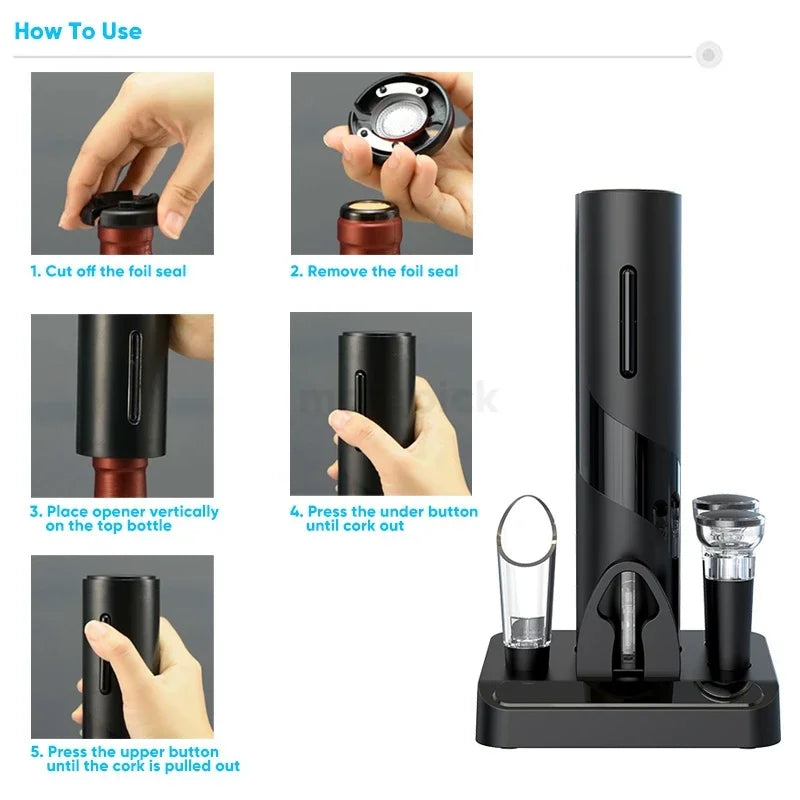 DecorBites™ Electric Corkscrew Kit, USB Rechargeable Wine Opener for Bar Parties