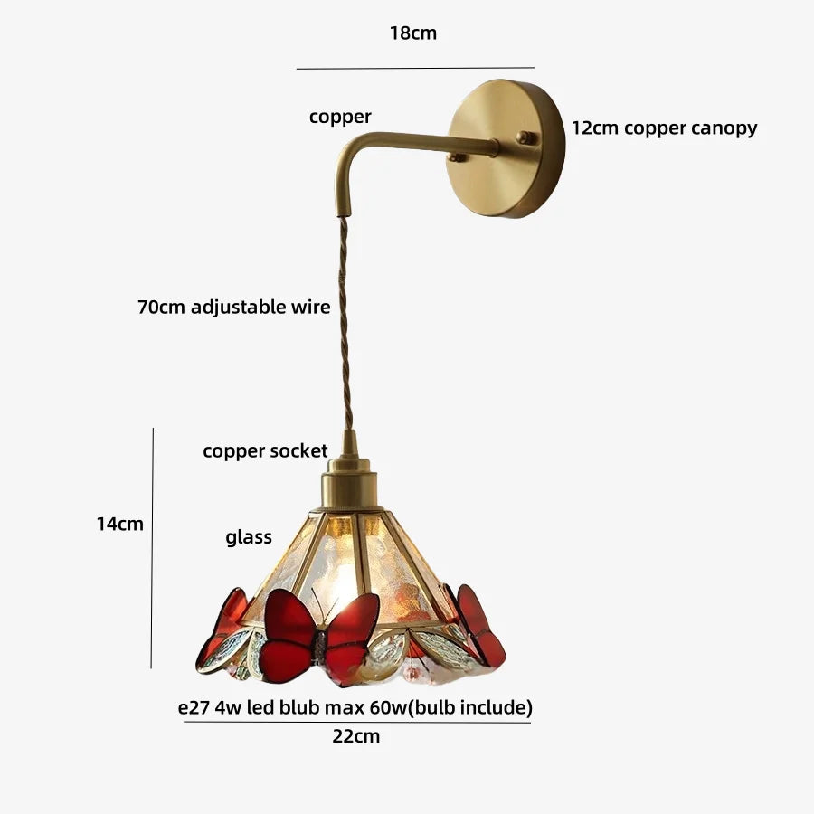 DecorBites™ LED Butterfly Glass Wall Lamp Sconce with Pull Chain Switch