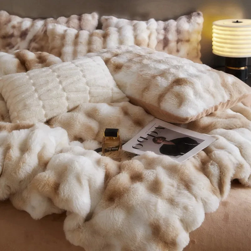 Blue Grey Faux Fur Bedding