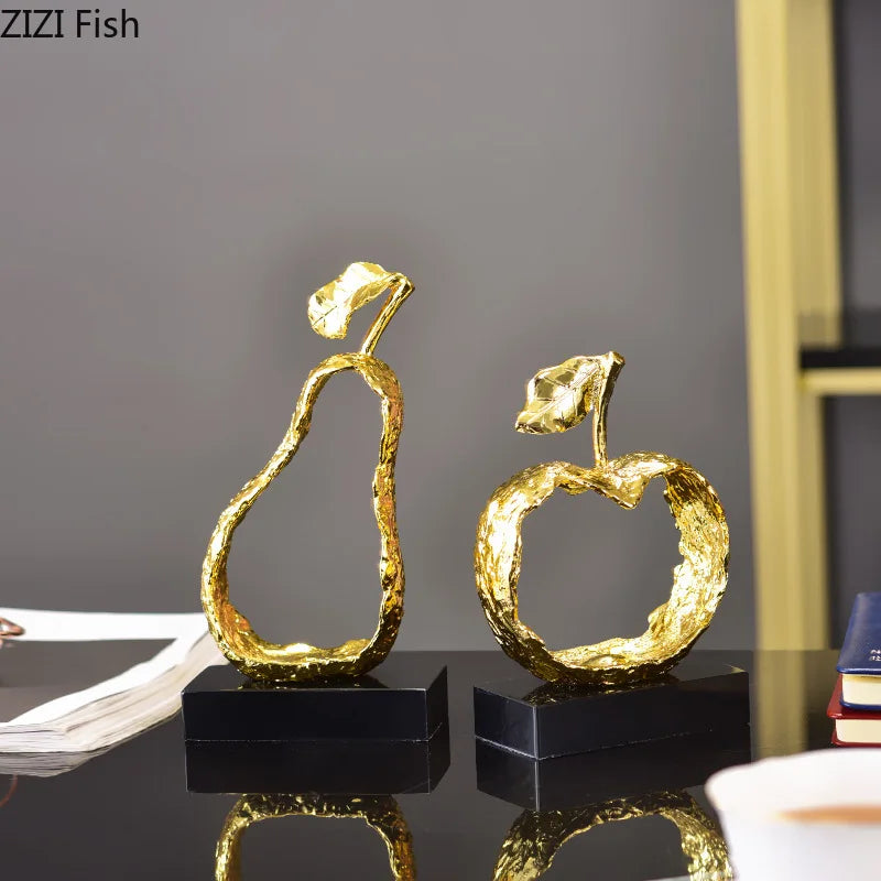 DecorBites™ Fruit Shaped Metal Crafts Apple/pear Hollow Out Sculpture Modern Home Decor