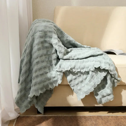 DecorBites™ Knitted Waffle Blanket Throw - Multi-Season Sofa Cover, Bedspread, and Nap Bed End Towel